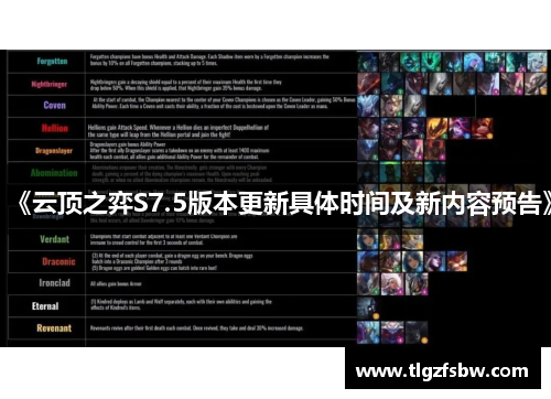 《云顶之弈S7.5版本更新具体时间及新内容预告》