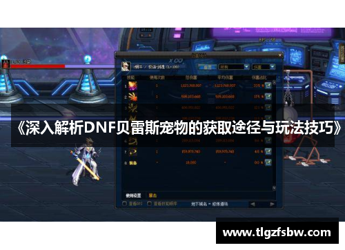 《深入解析DNF贝雷斯宠物的获取途径与玩法技巧》